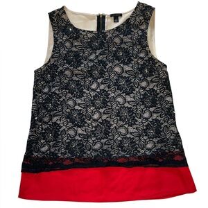 Ann Taylor Women’s Black Lace Sequin Tan Red Sleeveless Blouse Top
• Size 4
